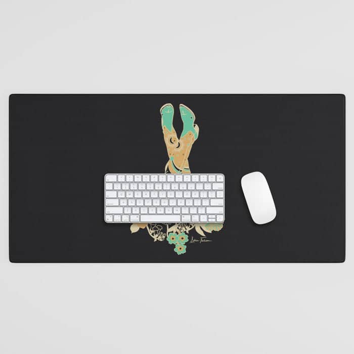 Love Stoned Cowboy Boots - Emerald, Cream, Black Desk Mat