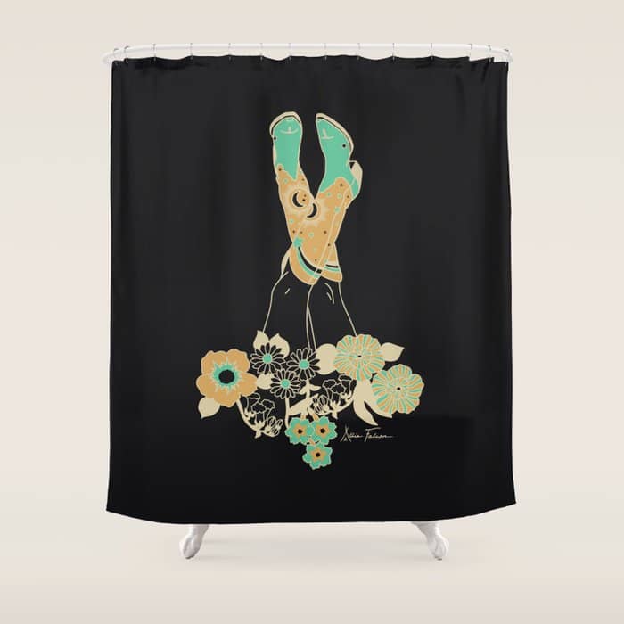Love Stoned Cowboy Boots - Emerald, Cream, Black Shower Curtain