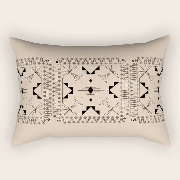 Lost Desert Tile - Black & Camel Rectangular Pillow