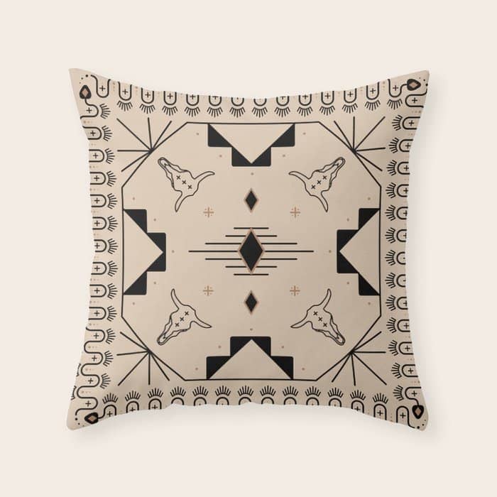 Lost Desert Tile - Black & Camel Throw Pillow