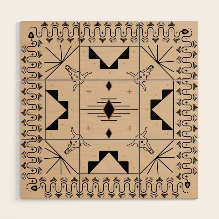 Lost Desert Tile - Black & Camel Wood Wall Art