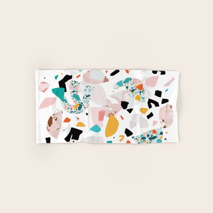 Mixed Mess I. / Collage, Terrazzo, Colorful Bath Towel