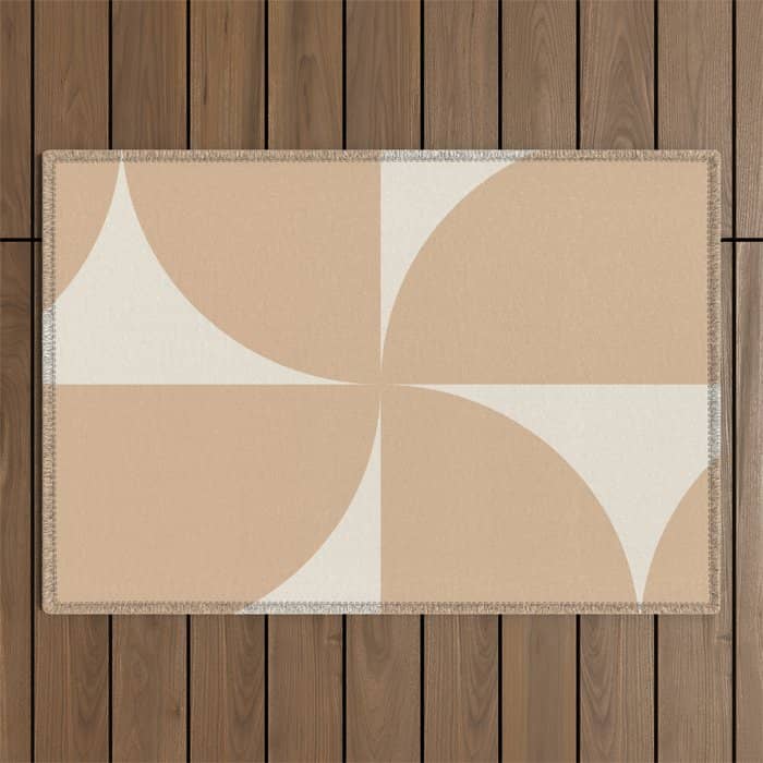Bauhaus Mid Century Modern Geometric X Neutral Beige Outdoor Rug