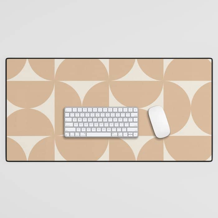 Bauhaus Mid Century Modern Geometric X Neutral Beige Desk Mat