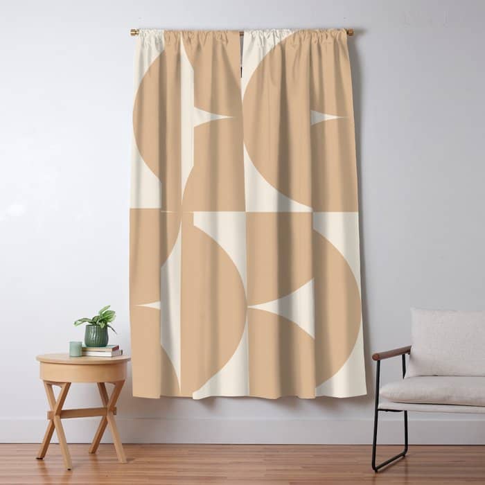 Bauhaus Mid Century Modern Geometric X Neutral Beige Window Curtain