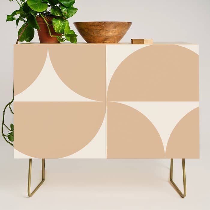 Bauhaus Mid Century Modern Geometric X Neutral Beige Credenza