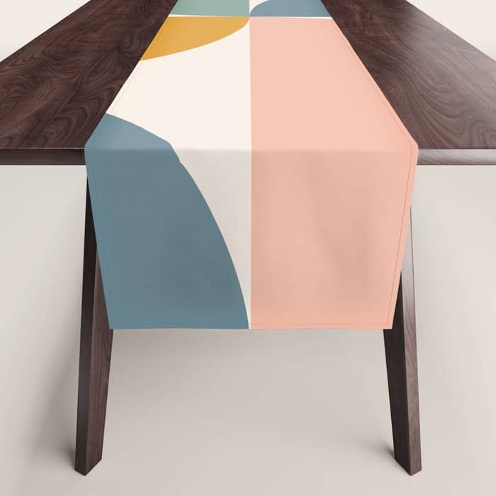Bauhaus Mid Century Modern Geometric Ii Natural Pastel Table Runner