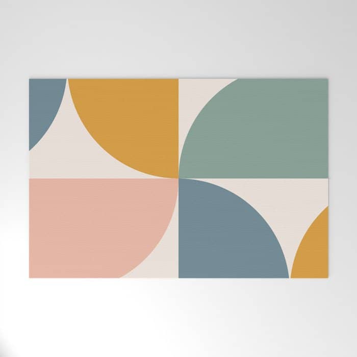 Bauhaus Mid Century Modern Geometric Ii Natural Pastel Welcome Mat