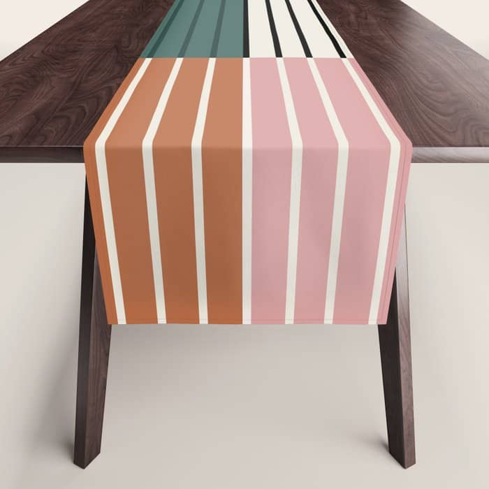 Color Block Line Abstract V Colorful Retro Table Runner