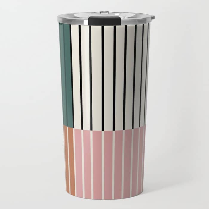Color Block Line Abstract V Colorful Retro Travel Mug