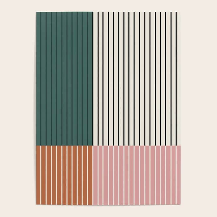 Color Block Line Abstract V Colorful Retro Poster