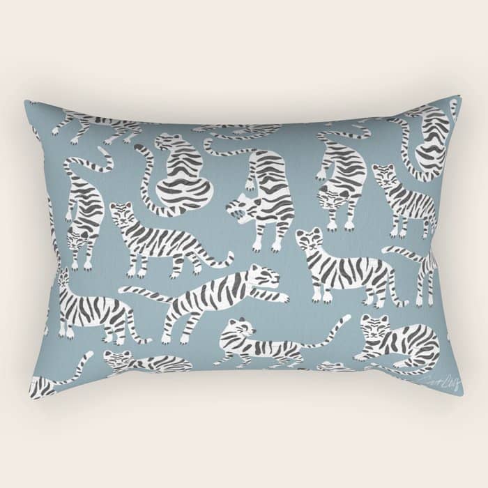 Tiger Collection - White On Blue Rectangular Pillow