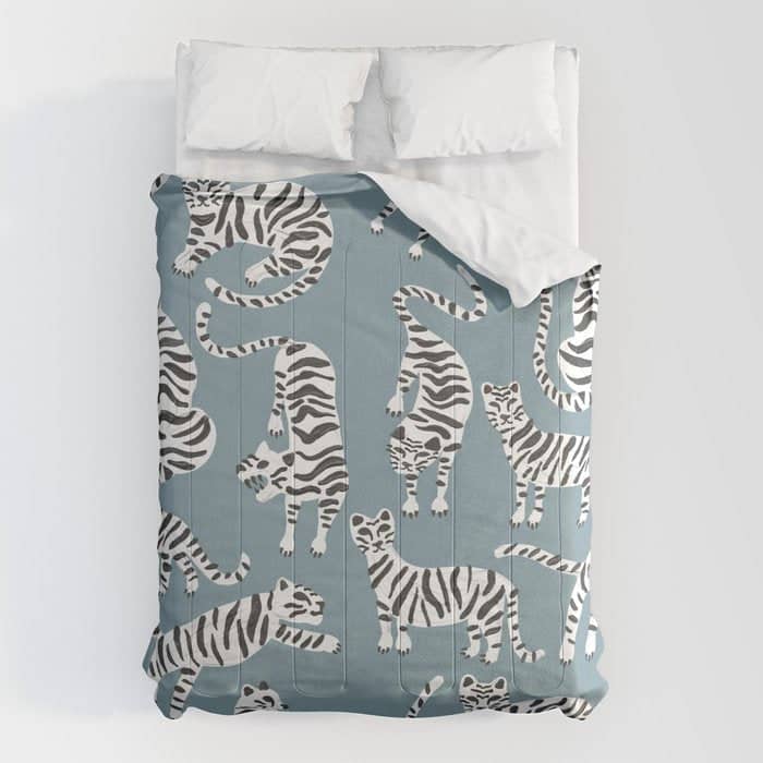 Tiger Collection - White On Blue Comforter