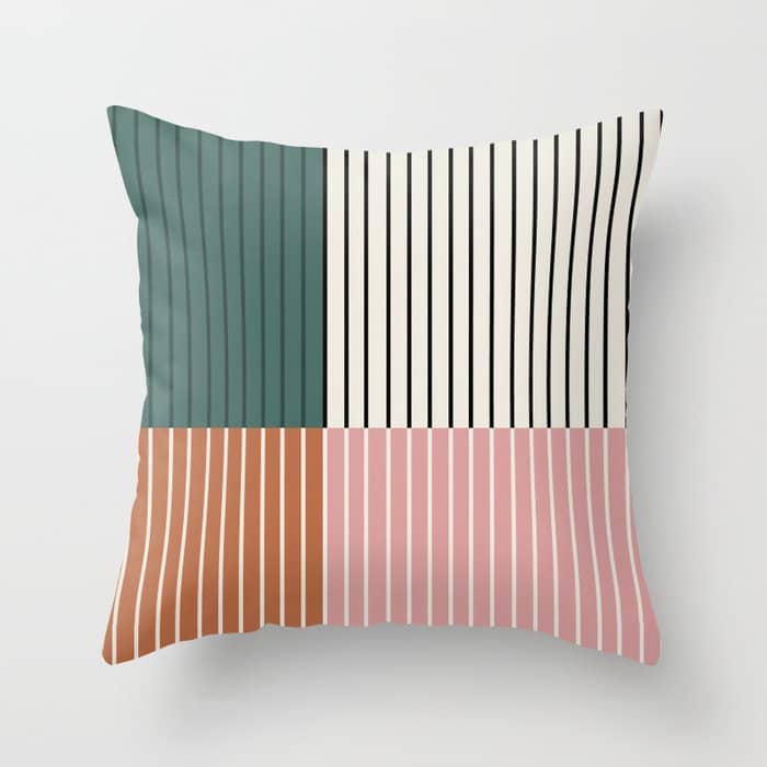 Color Block Line Abstract V Colorful Retro Throw Pillow