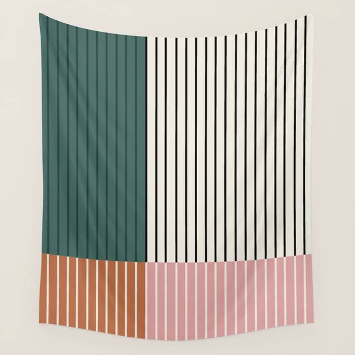 Color Block Line Abstract V Colorful Retro Wall Tapestry