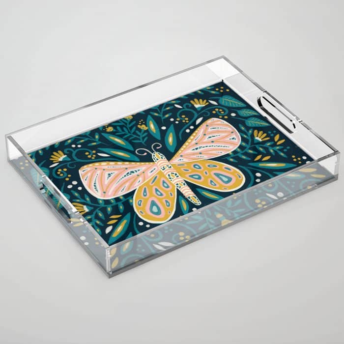 Butterfly Symmetry - Teal Palette Acrylic Tray