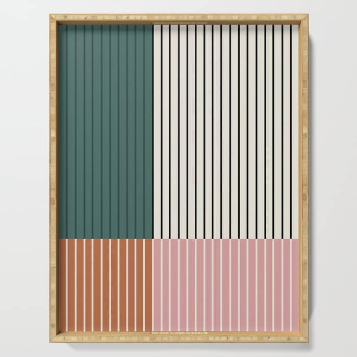 Color Block Line Abstract V Colorful Retro Serving Tray