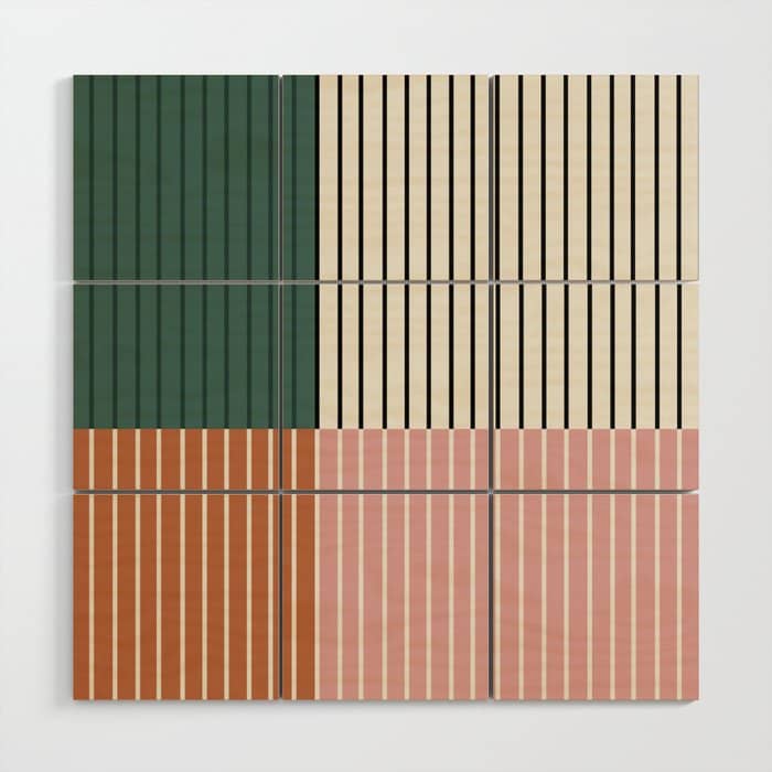 Color Block Line Abstract V Colorful Retro Wood Wall Art