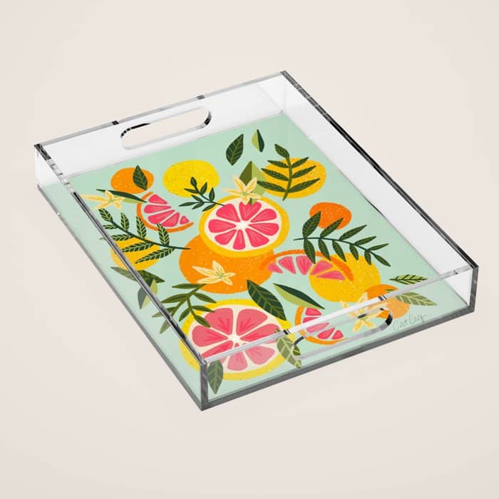 Grapefruit Blooms - Mint Palette Acrylic Tray