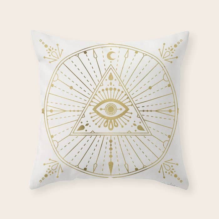 All-Seeing Eye Mandala - Gold Palette Throw Pillow