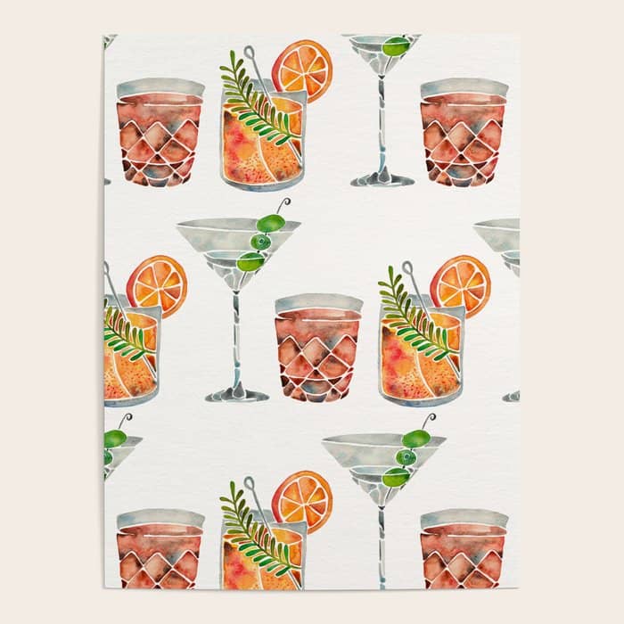 Classic Cocktails  - 1960s Watercolor Lineup Poster
