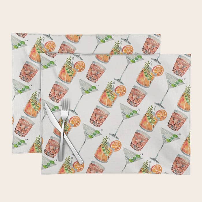 Classic Cocktails  - 1960s Watercolor Lineup Placemat