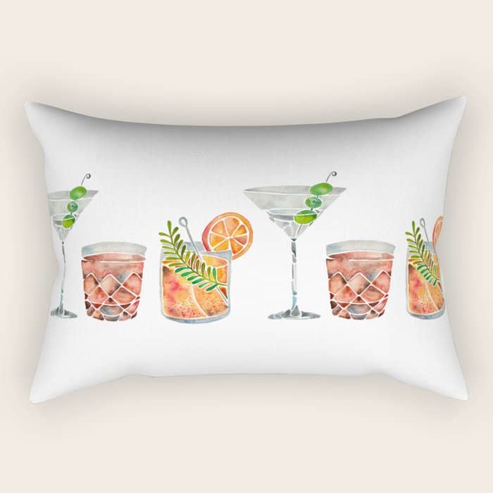 Classic Cocktails  - 1960s Watercolor Lineup Rectangular Pillow