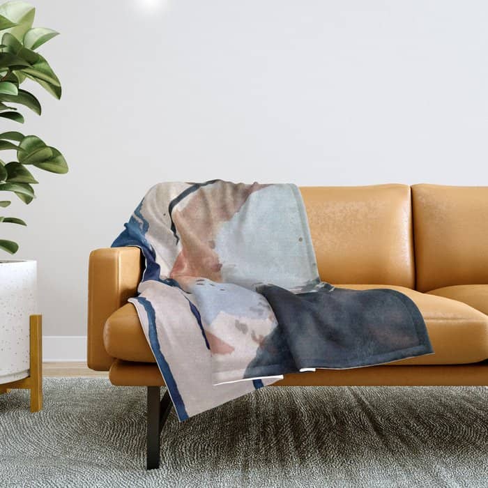 708 - A Minimal Mixed Media Abstract Piece In Blues, Pinks, And White Throw Blanket