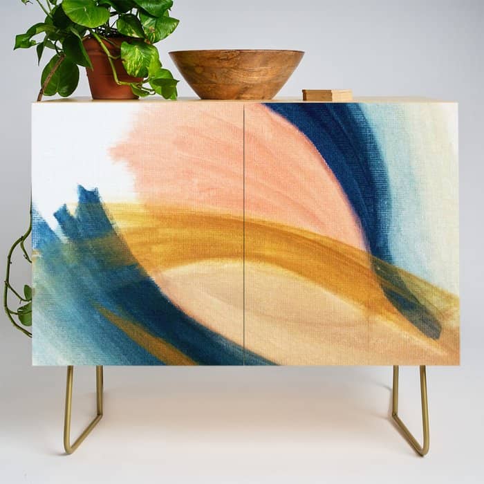Slow As The Mississippi - Acrylic Abstract With Pink, Blue, And Brown Credenza