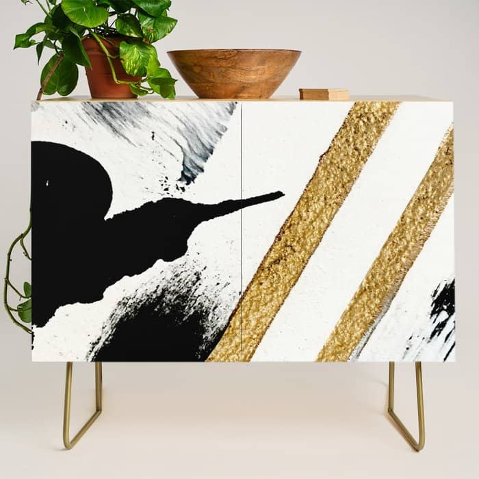 Armor [8]: A Minimal Abstract Piece In Black White And Gold By Alyssa Hamilton Art Credenza