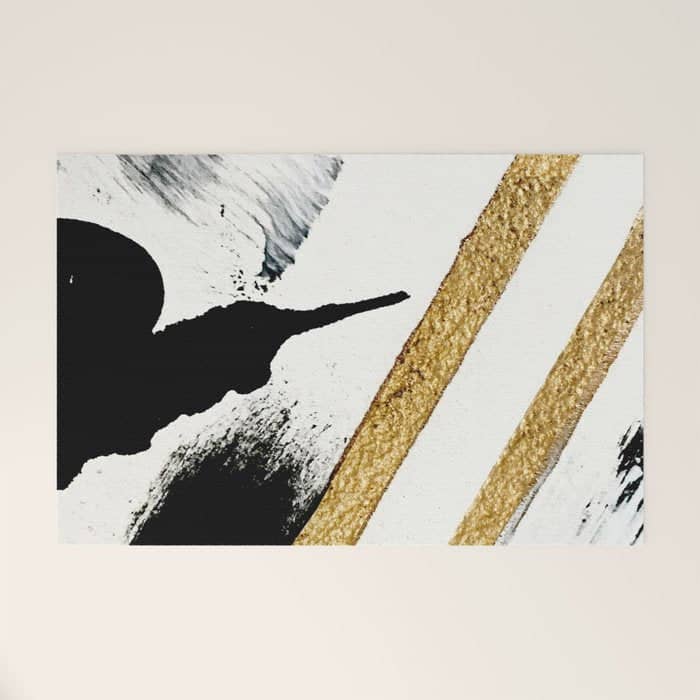 Armor [8]: A Minimal Abstract Piece In Black White And Gold By Alyssa Hamilton Art Welcome Mat