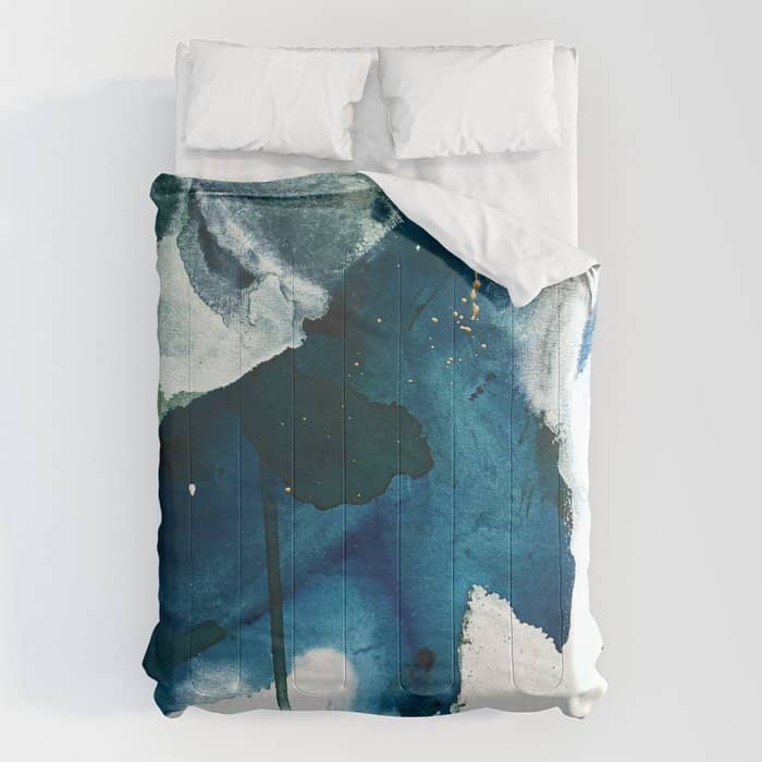 Untamed: A Pretty, Minimal, Abstract Painting In Blue, White And Gold By Alyssa Hamilton Art  Comforter