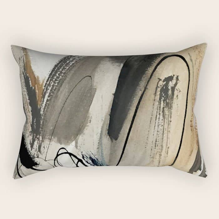 Drift [5]: A Neutral Abstract Mixed Media Piece In Black, White, Gray, Brown Rectangular Pillow