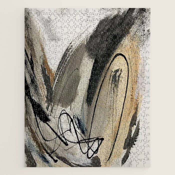 Drift [5]: A Neutral Abstract Mixed Media Piece In Black, White, Gray, Brown Jigsaw Puzzle