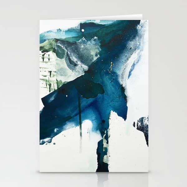 Untamed: A Pretty, Minimal, Abstract Painting In Blue, White And Gold By Alyssa Hamilton Art  Stationery Card