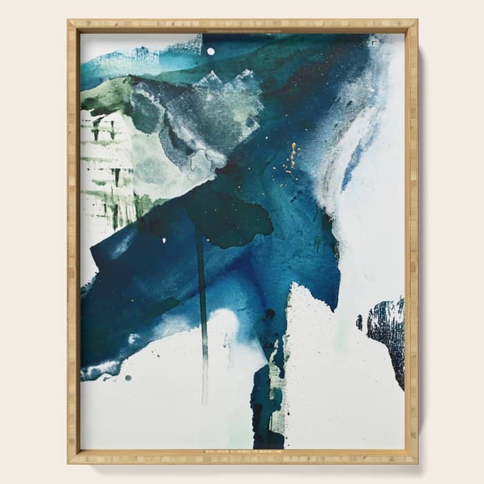 Untamed: A Pretty, Minimal, Abstract Painting In Blue, White And Gold By Alyssa Hamilton Art  Serving Tray
