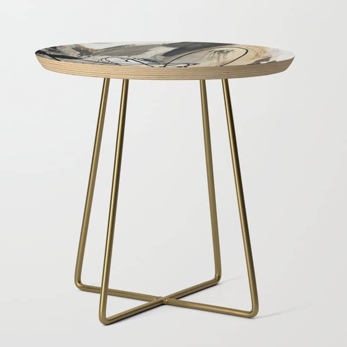 Drift [5]: A Neutral Abstract Mixed Media Piece In Black, White, Gray, Brown Side Table