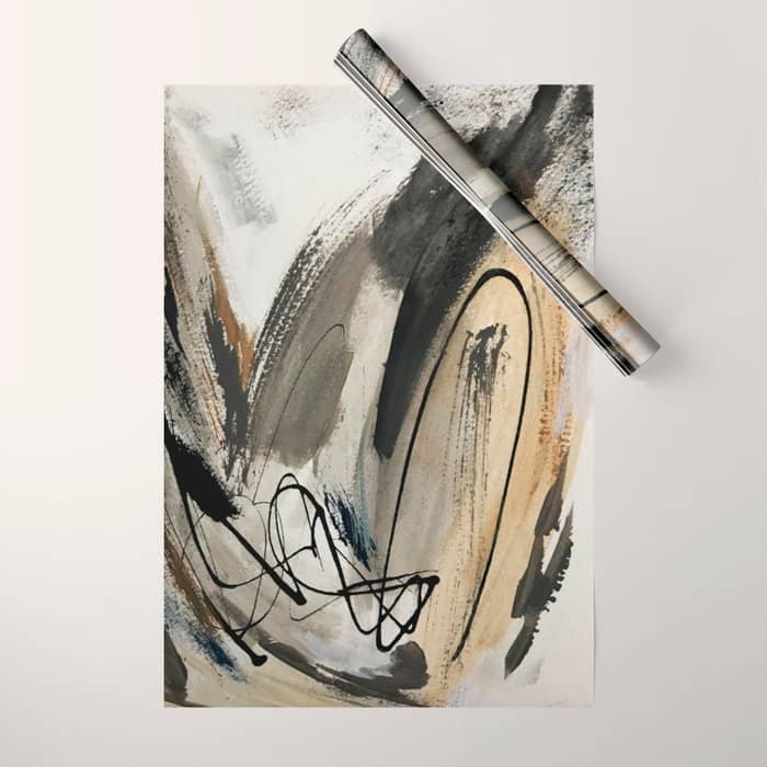Drift [5]: A Neutral Abstract Mixed Media Piece In Black, White, Gray, Brown Wrapping Paper