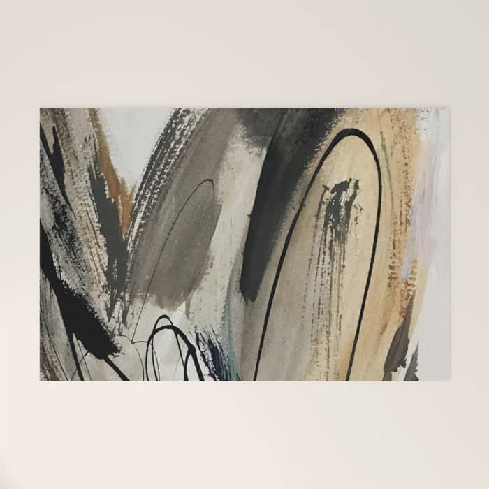 Drift [5]: A Neutral Abstract Mixed Media Piece In Black, White, Gray, Brown Welcome Mat