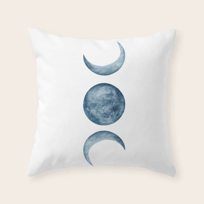 Blue Moon Phases Watercolor Throw Pillow