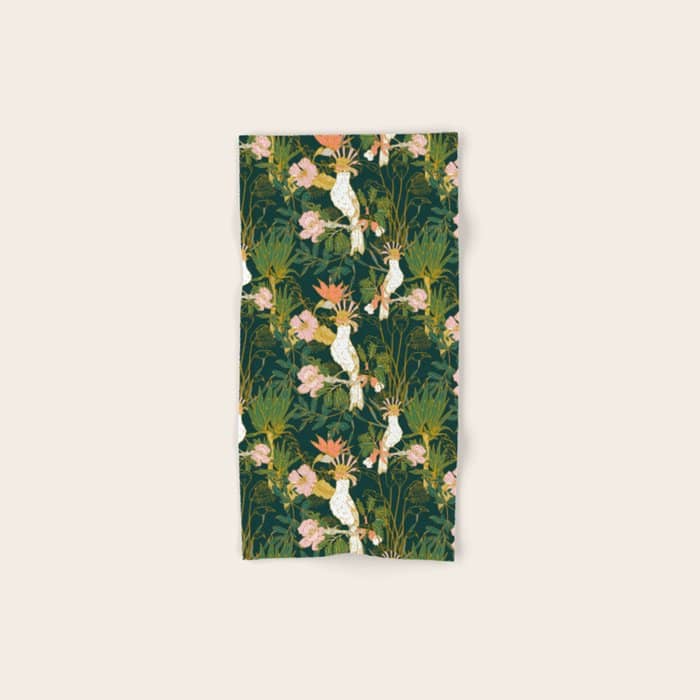 Drawing Of Exotic Birds In The Dark Jungle Bath Towel