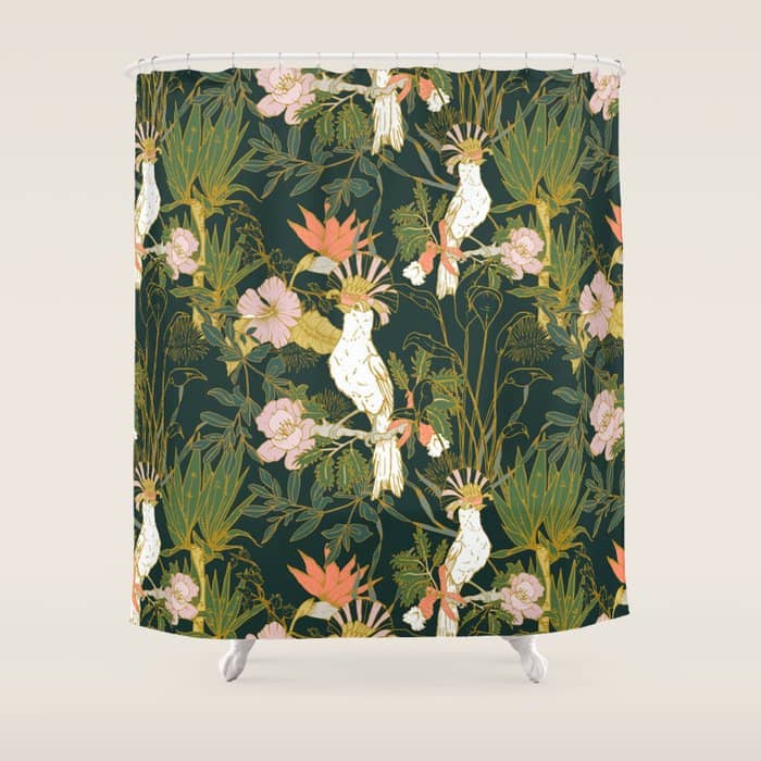 Drawing Of Exotic Birds In The Dark Jungle Shower Curtain