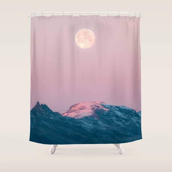 Moon And The Mountains - Landscape Photography Shower Curtain