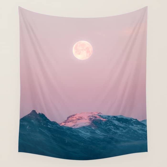 Moon And The Mountains - Landscape Photography Wall Tapestry