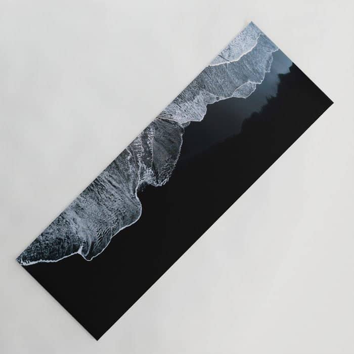 Waves On A Black Sand Beach In Iceland - Minimalist Landscape Photography Yoga Mat