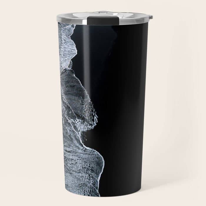 Waves On A Black Sand Beach In Iceland - Minimalist Landscape Photography Travel Mug