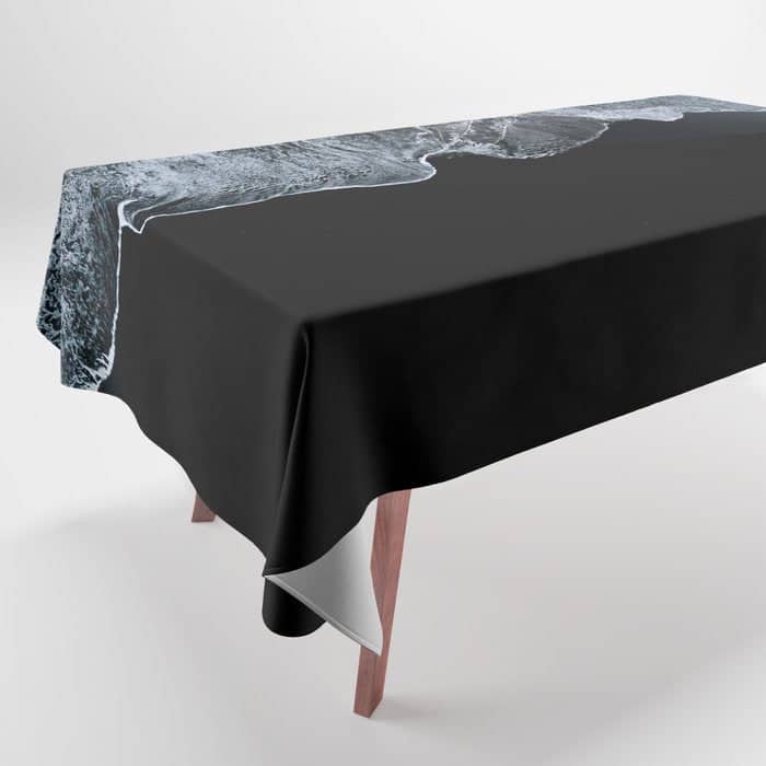 Waves On A Black Sand Beach In Iceland - Minimalist Landscape Photography Tablecloth