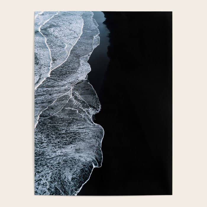 Waves On A Black Sand Beach In Iceland - Minimalist Landscape Photography Poster
