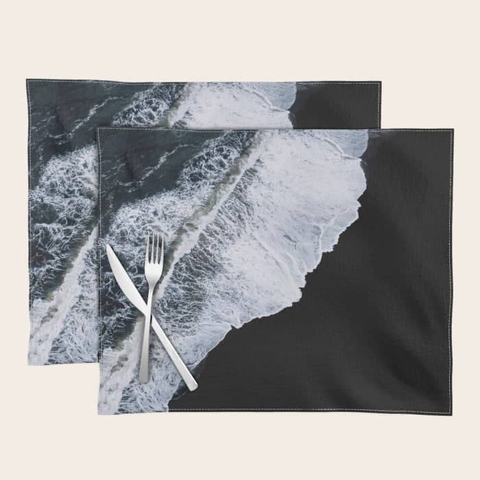 Waves Crashing On A Black Sand Beach - Minimal Landscape Photography Placemat