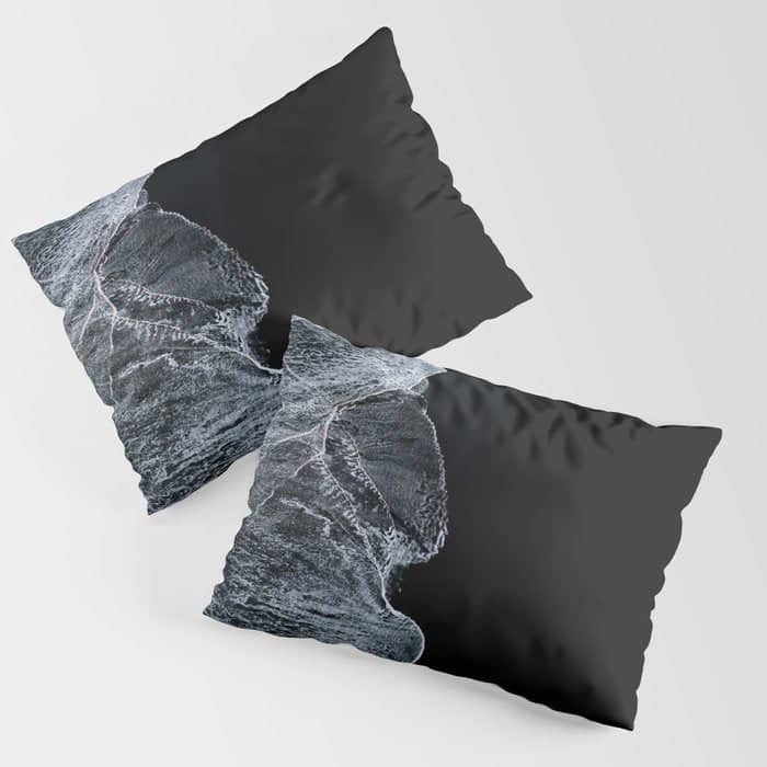 Waves On A Black Sand Beach In Iceland - Minimalist Landscape Photography Pillow Sham